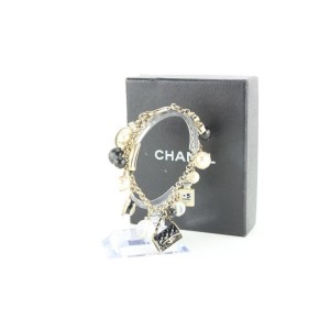 Chanel B13 Gold x Black CC Logo Flap Clover Charm Bracelet 
