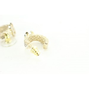 Chanel 23V Gold Quilted Crystal CC Hoop Earrings 