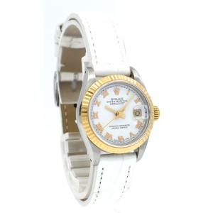 Ladies Vintage ROLEX Oyster Perpetual Datejust 26mm White Roman Dial Gold Watch