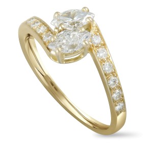Cartier 18K Yellow Gold Round and 2 Marquise Diamonds Bypass Ring