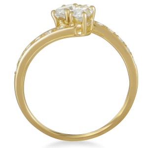 Cartier 18K Yellow Gold Round and 2 Marquise Diamonds Bypass Ring