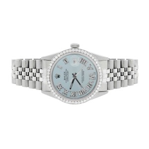Rolex Datejust 36MM Automatic Stainless Steel Watch w/Baby Blue Roman Dial & Diamond Bezel