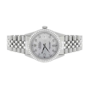 Rolex Datejust 36MM Automatic Stainless Steel Watch w/Silver Dial & Diamond Bezel