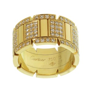 CARTIER Tank Francaise Diamond 18k Yellow Gold Large Band Ring Size 57
