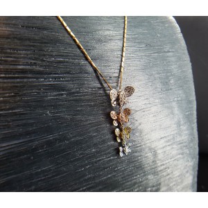 14K Tri-Tone Gold Butterfly Link and Diamond Necklace