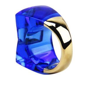 Baccarat 18K Yellow Gold Sapphire Crystal Ring U.S. 4.75 ; EU 49
