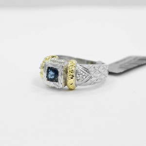 Light Blue Sapphire Ring w 0.20Ct Diamonds 14K White & 18K Yellow Gold SIZE 6.25