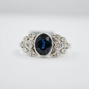 White White Gold Sapphire, Diamond Womens Ring Size 7.75 