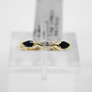 Marquise Sapphire & Diamond Ring 0.38CT 14K Yellow Gold SIZE 6