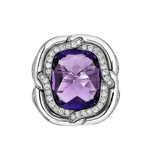 David Yurman Sterling Silver Diamond & Amethyst Ring 
