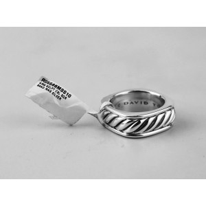 David Yurman 925 Sterling Silver Narrow Sculptured Cable Square Band Ring 