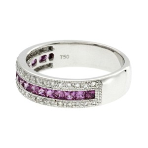 0.77 CT Pink Sapphire & 0.28 CT Diamonds 18K Gold Wedding Band Ring Size 6-7.5
