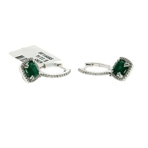 1.46 CT Colombian Emerald & 0.25 CT Diamonds 18K White Gold 23 mm Drop Earrings
