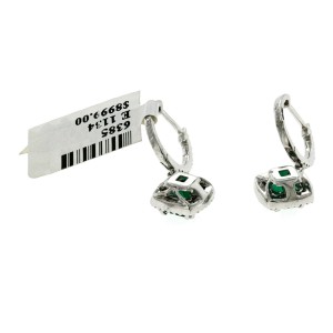 1.46 CT Colombian Emerald & 0.25 CT Diamonds 18K White Gold 23 mm Drop Earrings