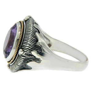 Solid Sterling Silver and 14K Amethyst Dome Ring » R24