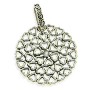 Women's heavy 925 Sterling Silver Round Hearts CZ Pendant » P316