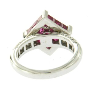 18K White Gold 0.45 CT Diamonds & Invisible 5.05 CT Ruby Square Ring »R1056