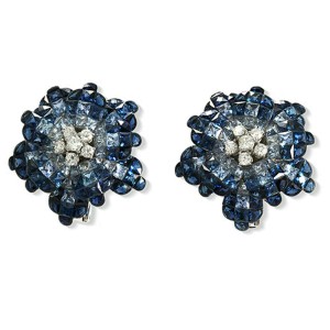 18K White Gold Diamonds & Invisible Set 34.26 CT Blue Sapphire  Earrings »BL3026