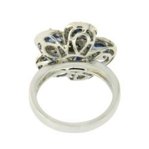 18K White Gold 0.50 CT Diamonds & 2.20 CT Blue Sapphire Flower Ring »BL117