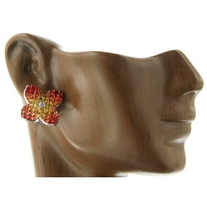 18K Gold Diamonds & Invisible Set 9.86 CT Orange Sapphire Flower Earring »E3228