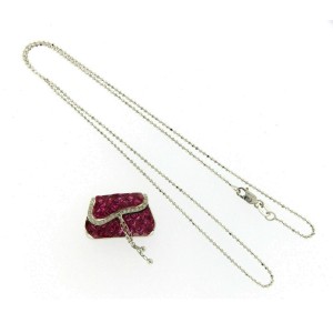 18K Gold 0.11 CT Diamonds 606 CT Invisible Set Ruby Purse Necklace 18" »N3127