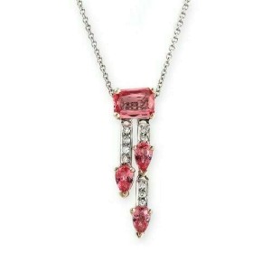 14K White Gold 0.10 CT Diamonds 1.91 CT Pink Sapphires Necklace 16" »BL110