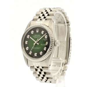 Mens Vintage ROLEX Oyster Perpetual Datejust 36mm Green Vignette Diamond Watch