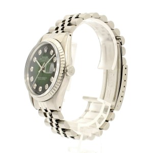 Mens Vintage ROLEX Oyster Perpetual Datejust 36mm Green Vignette Diamond Watch