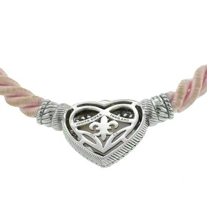 Judith Ripka Sterling Silver heart pendant on pink rope necklace 