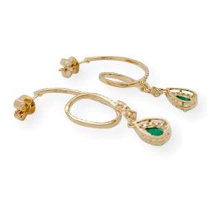 1.02 CT Colombian Emerald & 1.04 CT Diamonds in 14K Yellow Gold Drop Earrings