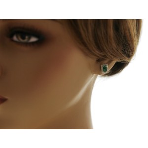 1.10 CT Colombian Emerald & 0.30 CT Diamonds in 14K Yellow Gold Stud Earrings