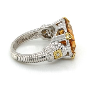 Authentic Judith Ripka 925 Silver 18K Yellow Gold Diamonds & Citrine Ring Size 7
