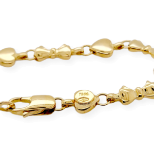 Auth TIFFANY & CO, 18K Yellow Gold Heart and Bow Tie Bracelet Size 6.5"