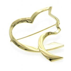 Auth Tiffany & Co 18K Yellow Gold  Paloma Picasso Open Cat Heart PIN / Brooch