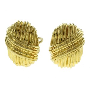 Authentic Tiffany & Co,18K Yellow Gold Ribbed Ribbon Earrings