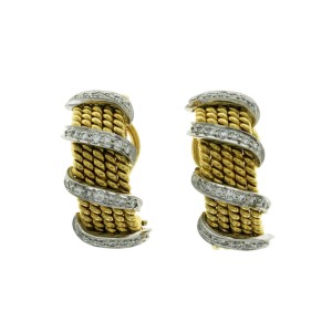 Tiffany & Co Schlumberger 18K Yellow Gold Platinum Diamond 4 Row Wrap Earrings