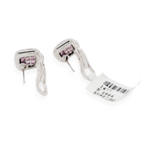 2.16 CT Natural Pink Sapphire & 1 CT Diamonds in 18K White Gold Omega Earrings