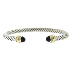 David Yurman Two Tone Thin Onyx Cable Bracelet 