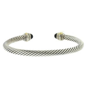 David Yurman Two Tone Thin Onyx Cable Bracelet 