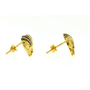 18k Yellow Gold Elephant Multi-Color Earrings 
