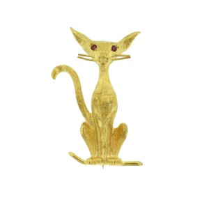 10k Yellow Gold Sphynx Cat Brooch