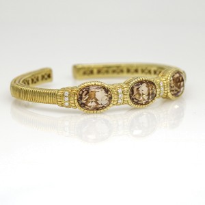 Judith Ripka 18k Yellow Gold Citrine Diamond Hinged Bangle Bracelet