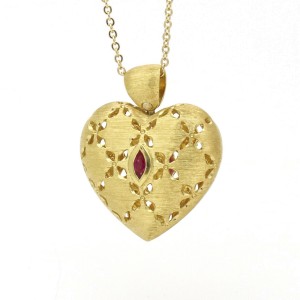 Roberto Coin Granada Diamond Ruby Puff Heart Pendant in 18k Yellow Gold