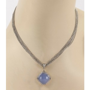 Rina Limor Diamond & Chalcedony 18k White Gold Pendant Multi Chain Necklace