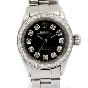 ROLEX Oyster Perpetual 26mm Black Dial Diamond Stainless Steel Ladies Watch