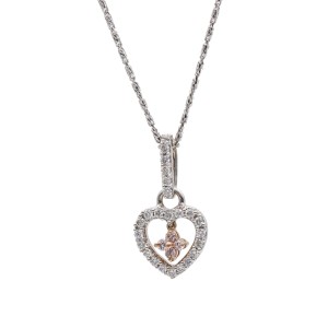 Pink and White Heart Diamond Pendant on Chain Necklace in 14k Gold