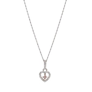 Pink and White Heart Diamond Pendant on Chain Necklace in 14k Gold