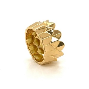 Fred of Paris Une Ile D'or 18k Yellow Gold 12mm Wide 3 Tier Crown Band Ring - 56
