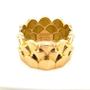 Fred of Paris Une Ile D'or 18k Yellow Gold 12mm Wide 3 Tier Crown Band Ring - 56