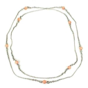 Chopard 18k White Gold Coral Beads Sautoir Long Chain Necklace w/Cert.